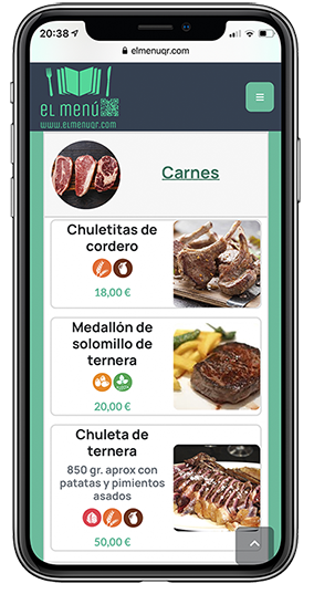 Carta digital para restaurante, bar, cafetería. Mediante código QR.